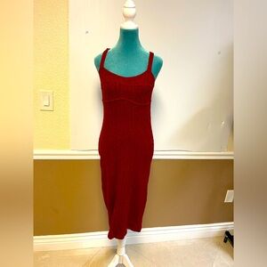 Free People‎ Burgundy Knit Midi Dress – Slim Fit Spaghetti Strap Size S